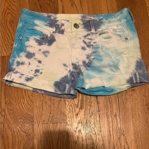 American Eagle Tie Dye DIY Shorts Cutoff Women's 6 Cotton Stretch Blue Green DIY